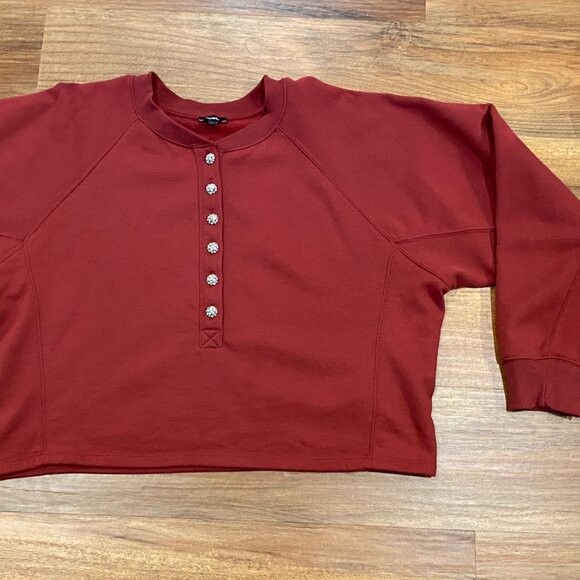 Express Rhinestone Button Henley Fleece Sweatshirt Crop boxy fit Size Large - Picture 6 of 10